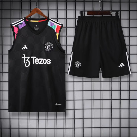 2024/2025 Manchester United pre-match training Black Jersey+Shorts 1:1 Thai Quality
