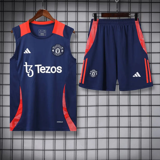 2024/2025 Manchester United pre-match training Blue Jersey+Shorts 1:1 Thai Quality